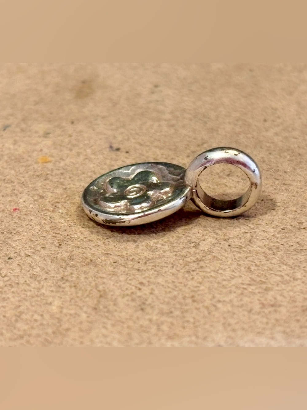 Brighton Bloom Token charm Raised flower Hammered silver Engraved Retired - Picture 4 of 8